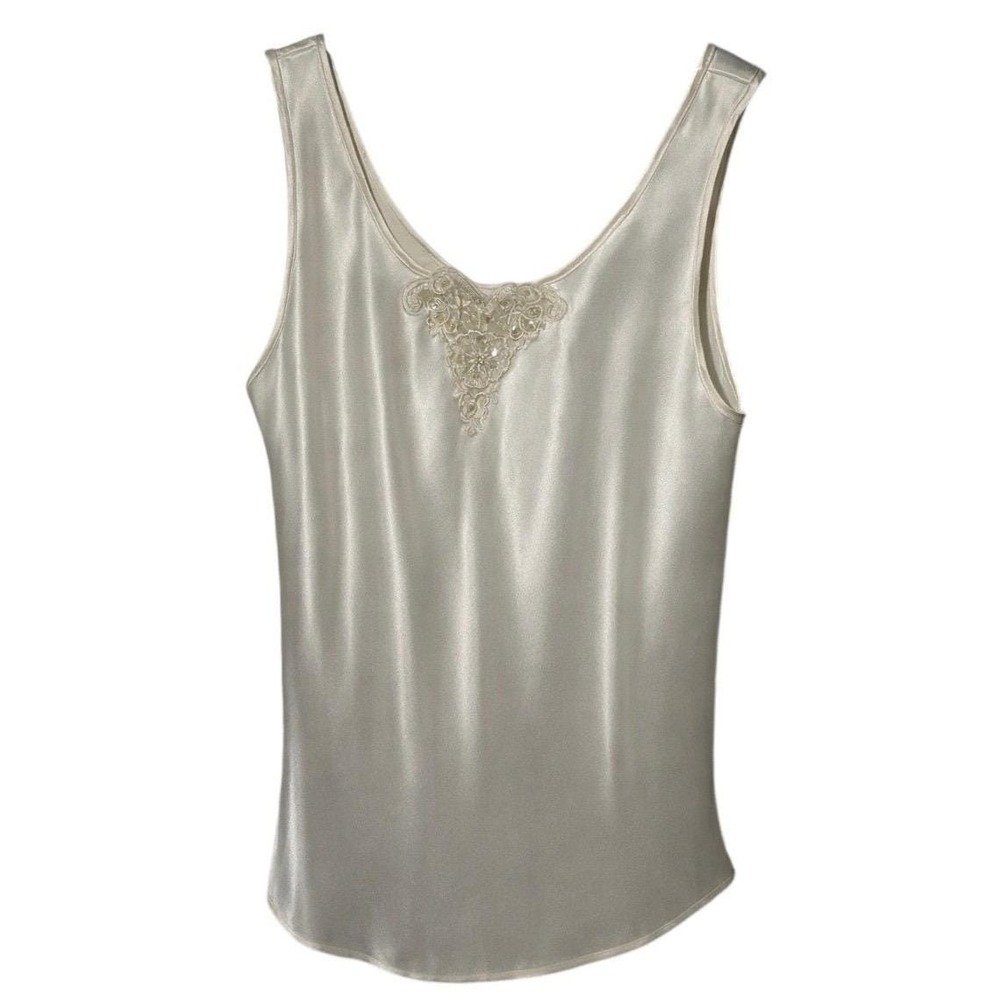 Vintage Camisole Slip Ivory Satin Sequin Bead Made in USA Coquette 90s Medium